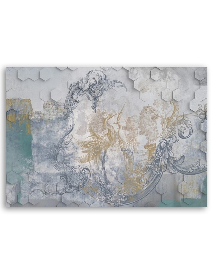 Grey birds on a geometric background - Canvas prints for the living room | FEEBY