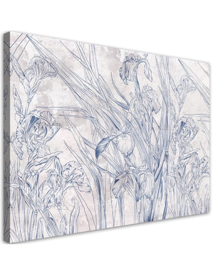 Blue outlines of flowers - Canvas prints for the living room | FEEBY