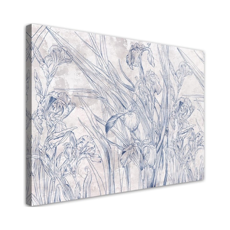 Blue outlines of flowers - Canvas prints for the living room | FEEBY