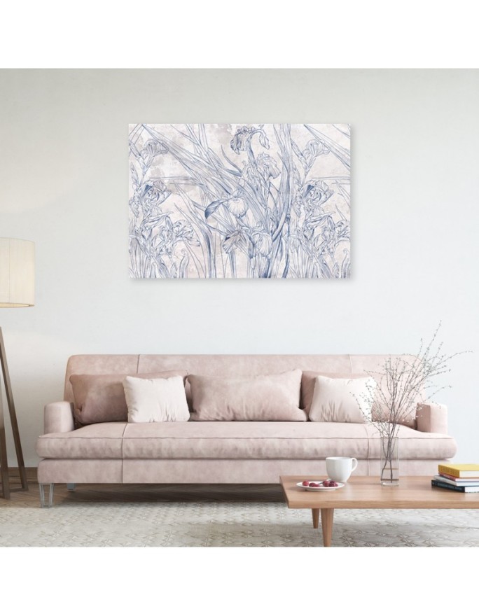 Blue outlines of flowers - Canvas prints for the living room | FEEBY