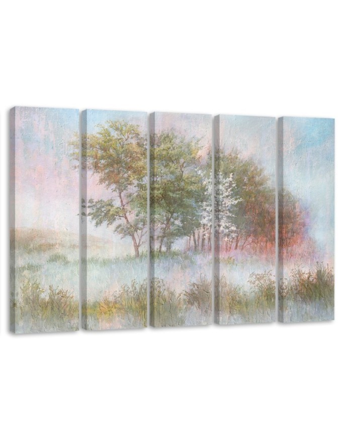 Multipart canvas print - Trees on a misty meadow | FEEBY