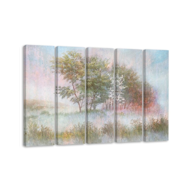 Multipart canvas print - Trees on a misty meadow | FEEBY