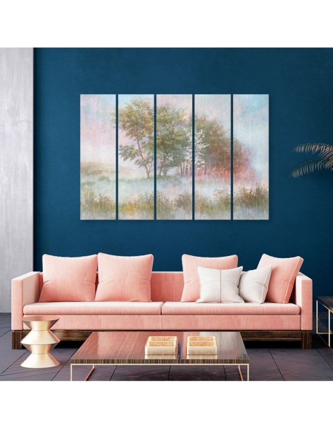 Multipart canvas print - Trees on a misty meadow | FEEBY