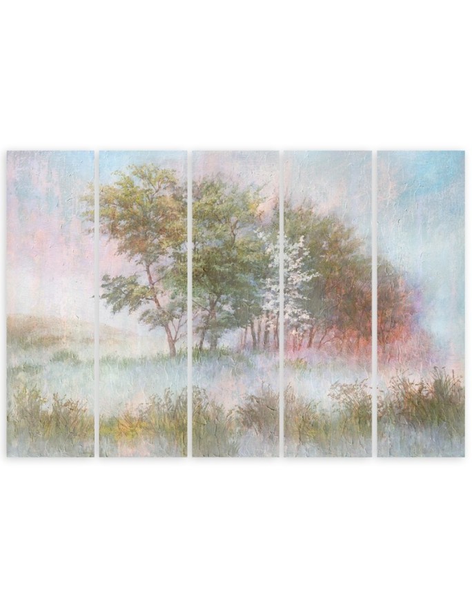 Multipart canvas print - Trees on a misty meadow | FEEBY