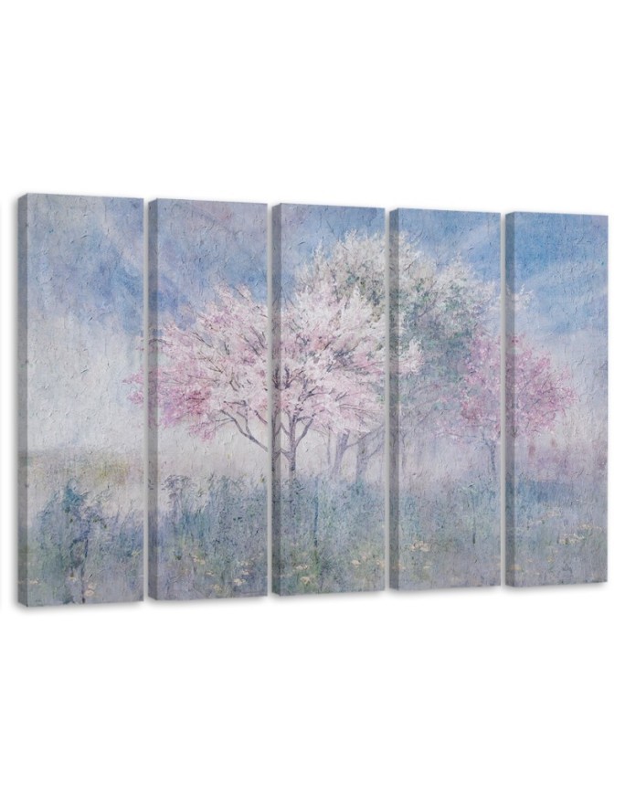 Blossoming tree in a meadow old faded - 5 piece canvas prints | FEEBY