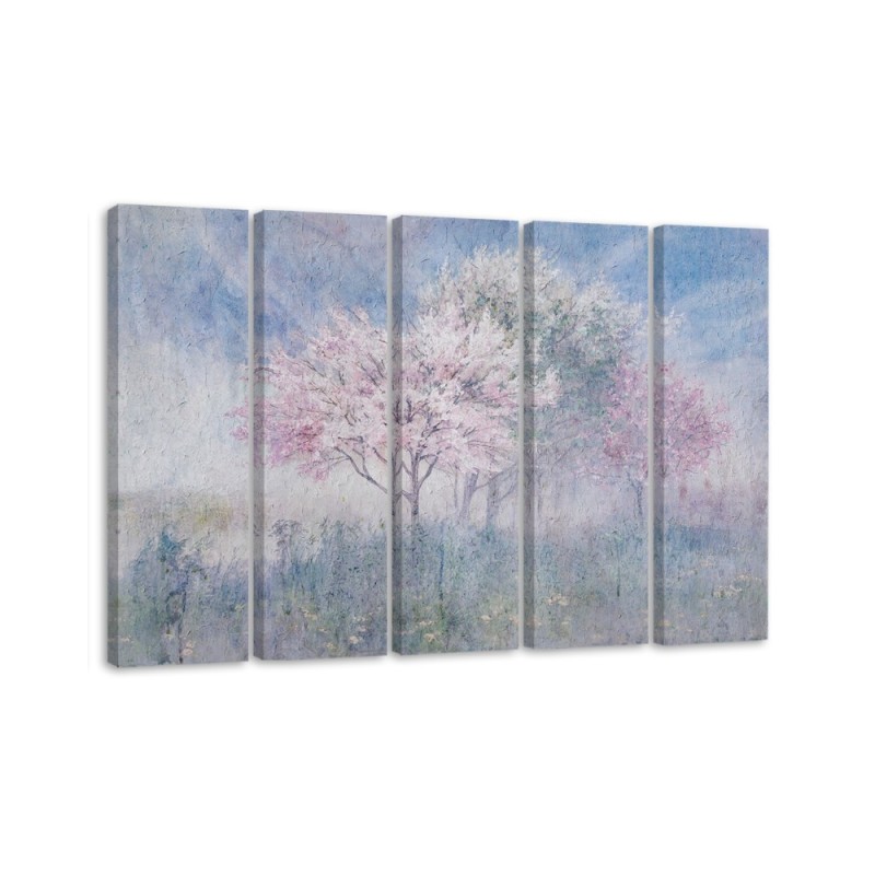 Blossoming tree in a meadow old faded - 5 piece canvas prints | FEEBY