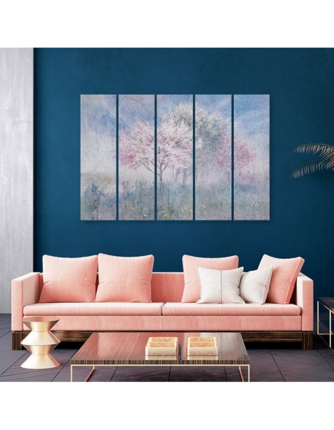 Blossoming tree in a meadow old faded - 5 piece canvas prints | FEEBY