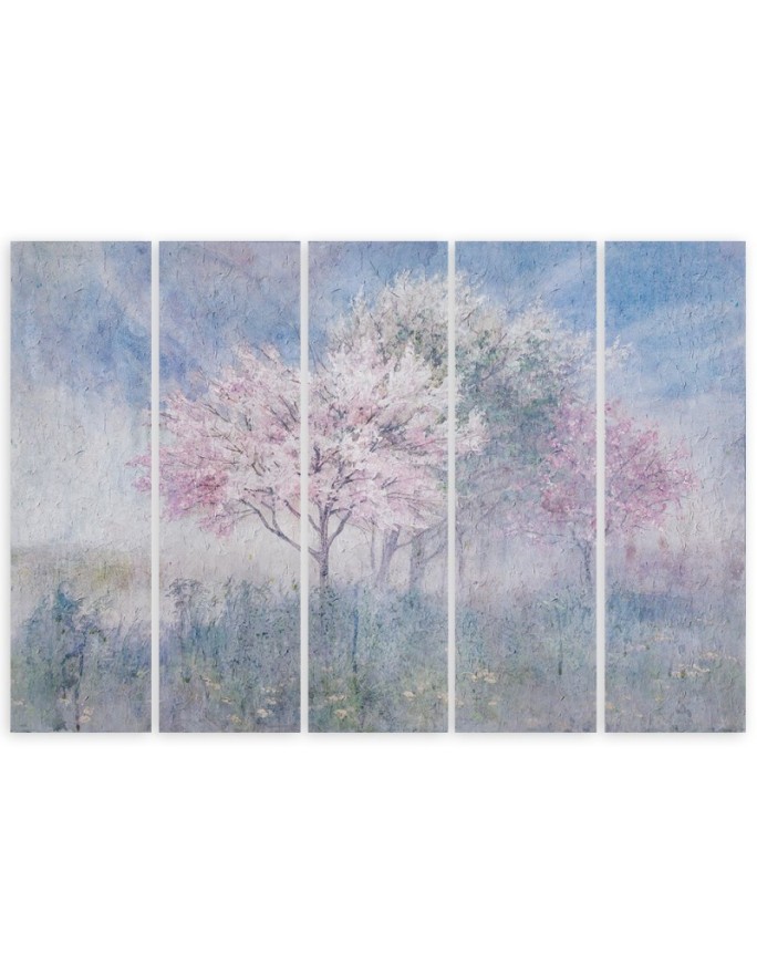 Blossoming tree in a meadow old faded - 5 piece canvas prints | FEEBY