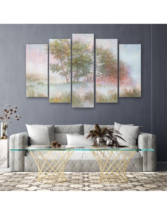 Modern canvas print - Trees on a misty meadow | FEEBY