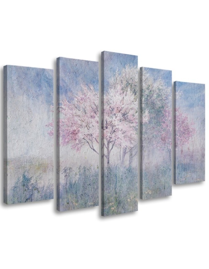 Canvas print 5-part - Flowering tree in a meadow old faded | FEEBY