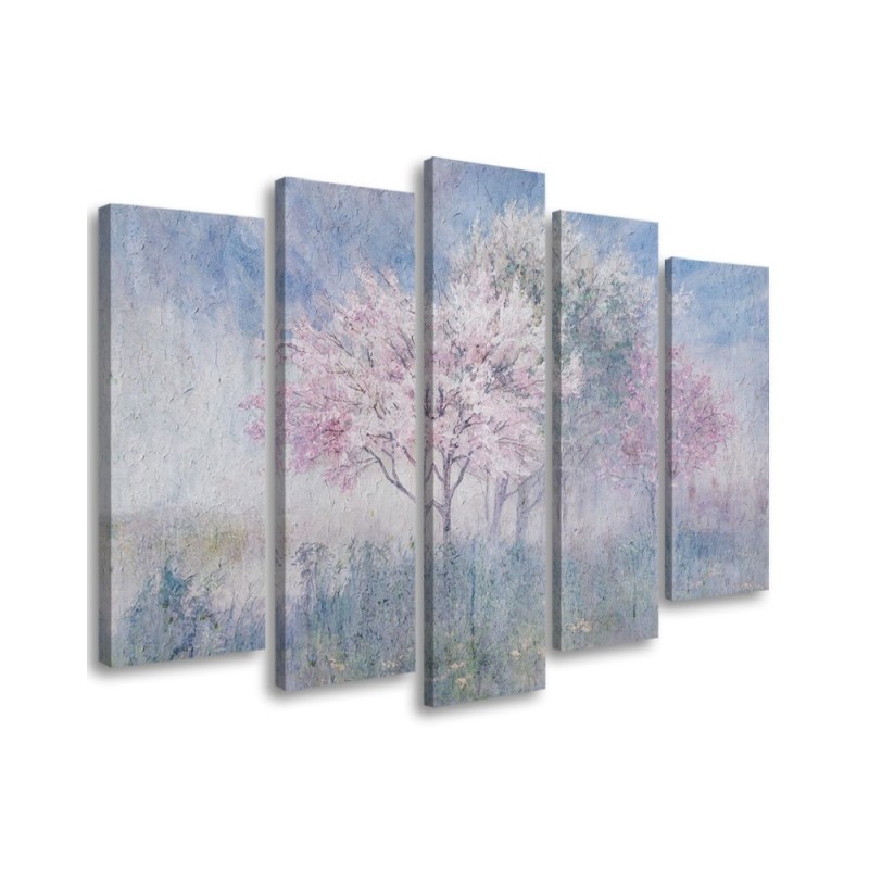 Canvas print 5-part - Flowering tree in a meadow old faded | FEEBY