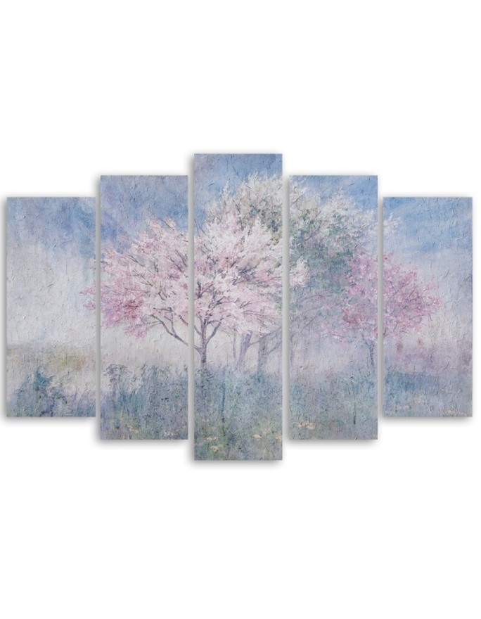 Canvas print 5-part - Flowering tree in a meadow old faded | FEEBY