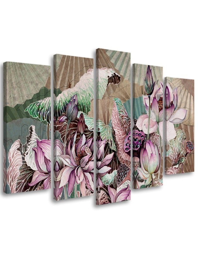 Living room canvas painting - Holy lotus and fans | FEEBY
