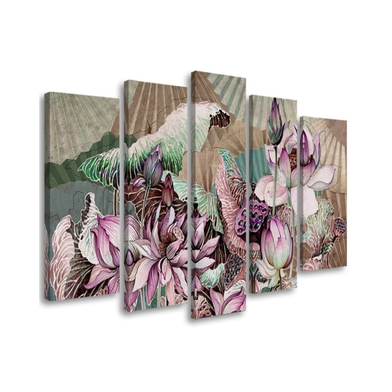 Living room canvas painting - Holy lotus and fans | FEEBY
