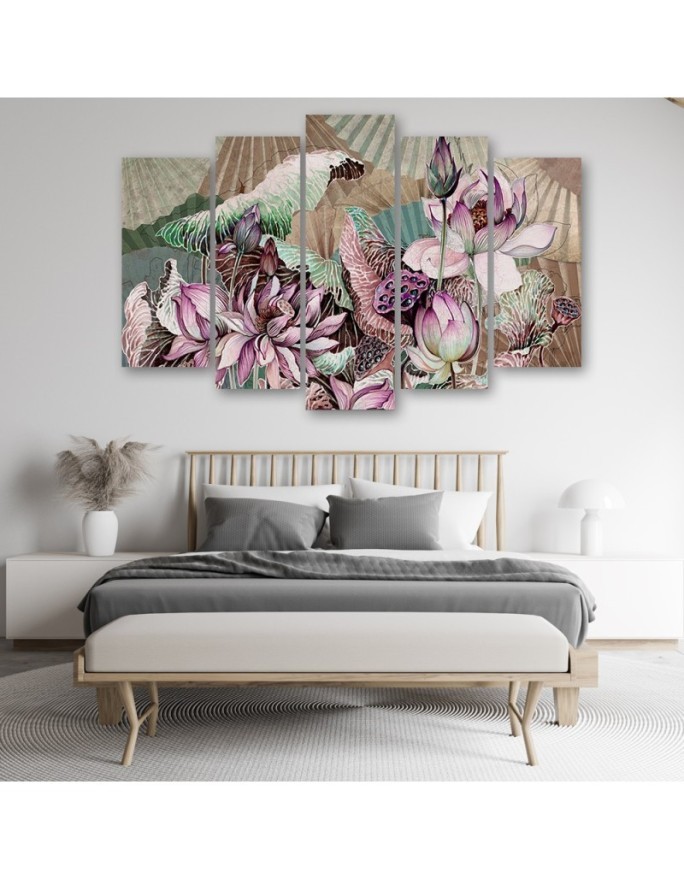 Living room canvas painting - Holy lotus and fans | FEEBY