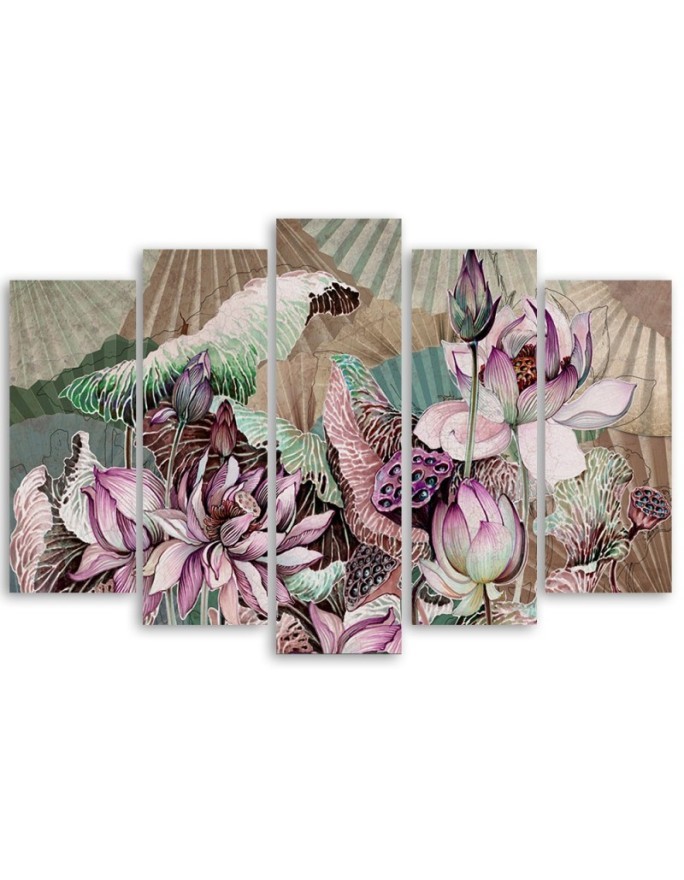 Living room canvas painting - Holy lotus and fans | FEEBY
