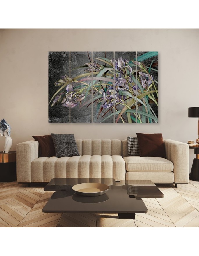 Wall painting for living room - Irises flowers in the wind | FEEBY