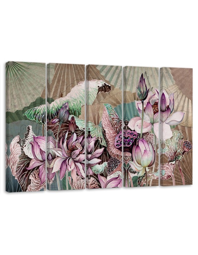 Modern painting for living room - Holy lotus and fans | FEEBY