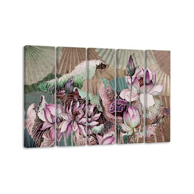 Modern painting for living room - Holy lotus and fans | FEEBY