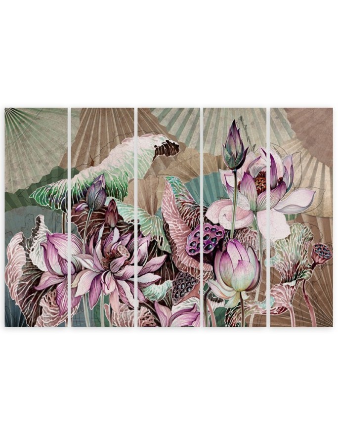 Modern painting for living room - Holy lotus and fans | FEEBY