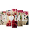 5 Piece Home inscription with floral motif Decorative canvas painting | FEEBY