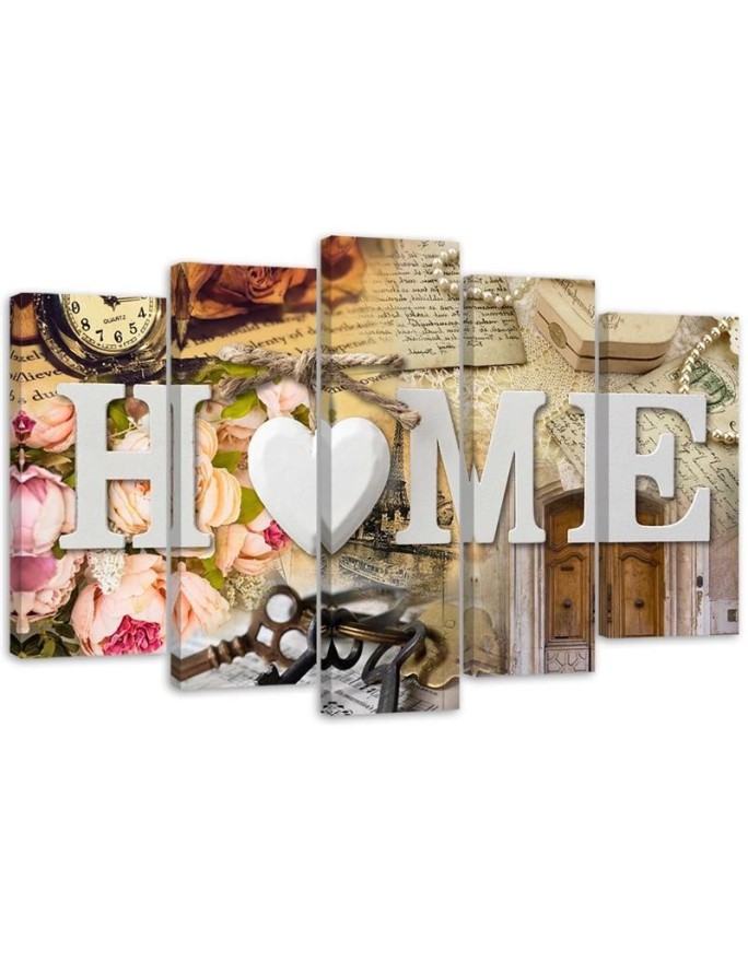 5-piece Canvas painting - Home inscription and retro elements | FEEBY