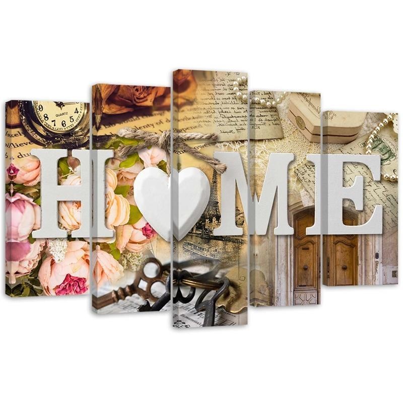 5-piece Canvas painting - Home inscription and retro elements | FEEBY