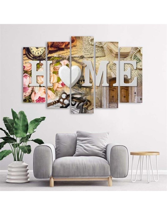 5-piece Canvas painting - Home inscription and retro elements | FEEBY