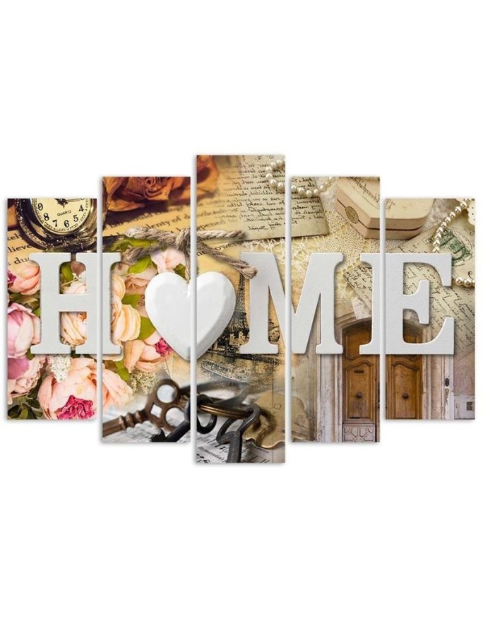 5-piece Canvas painting - Home inscription and retro elements | FEEBY