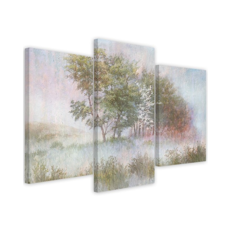 3-piece painting - Trees on a misty meadow | FEEBY