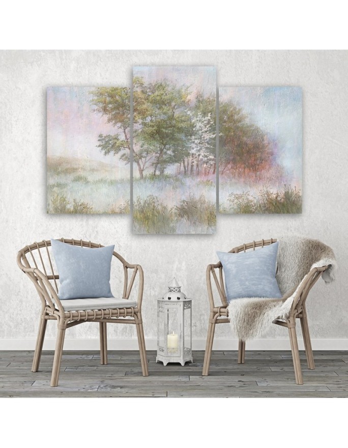 3-piece painting - Trees on a misty meadow | FEEBY