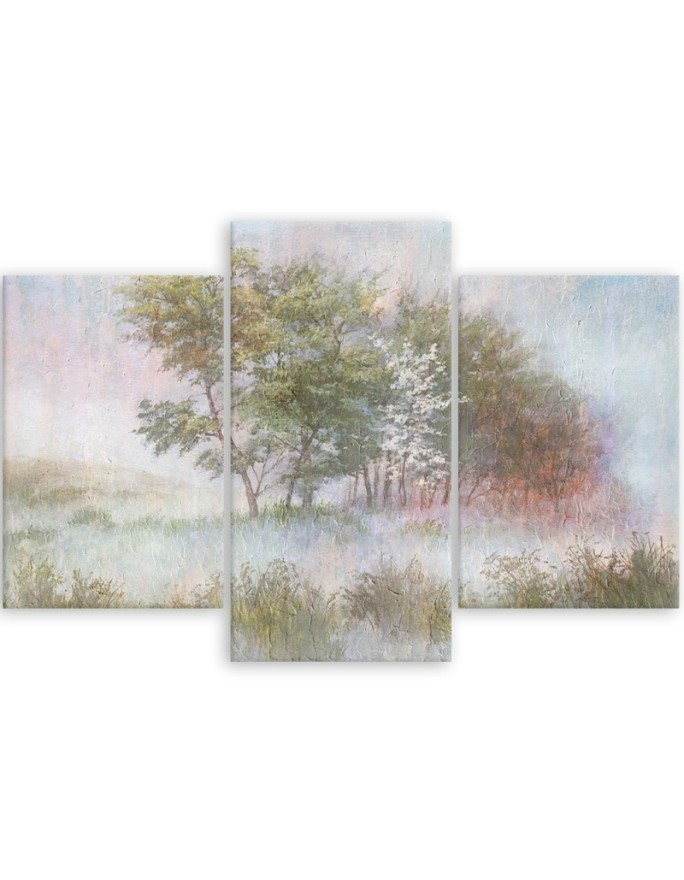 3-piece painting - Trees on a misty meadow | FEEBY
