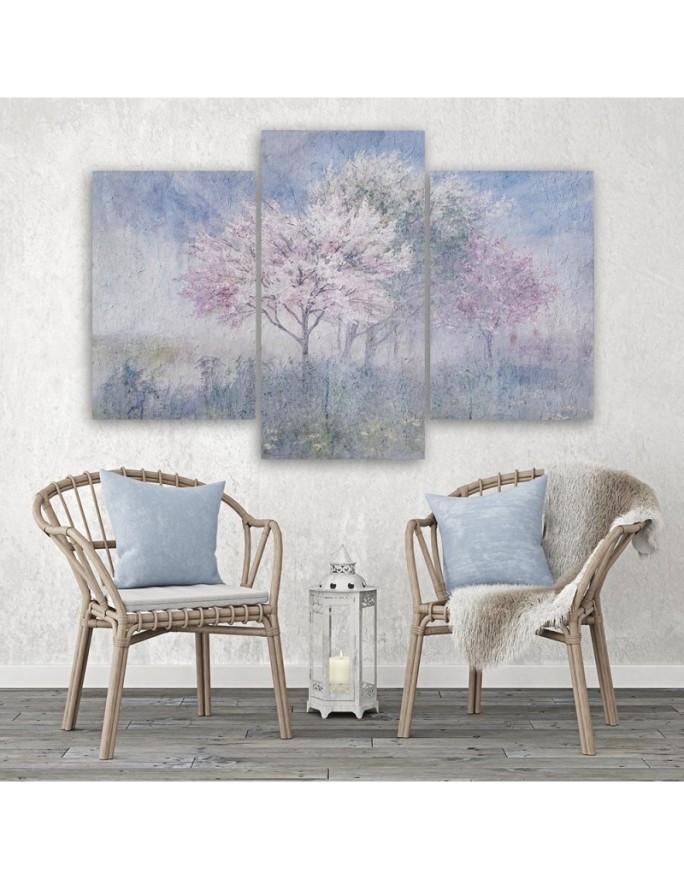 Wall painting - Flowering tree in a meadow old faded | FEEBY