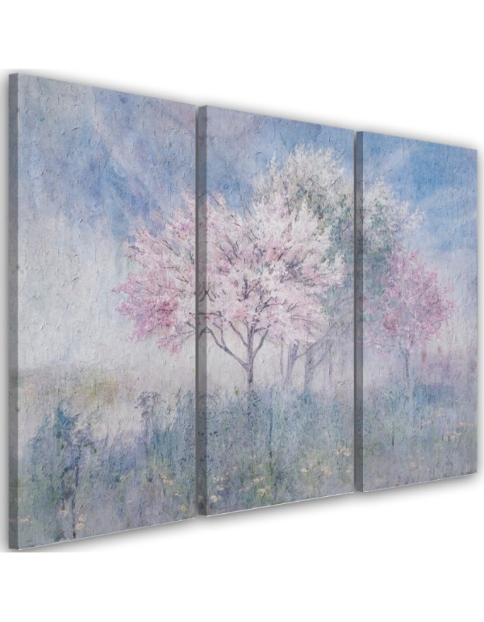 Canvas print - Flowering tree in a meadow old faded | FEEBY