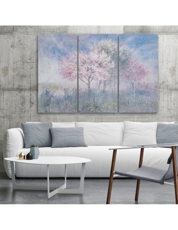 Canvas print - Flowering tree in a meadow old faded | FEEBY