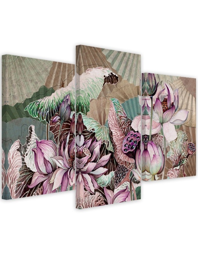 Modern painting for living room - Holy lotus and fans | FEEBY