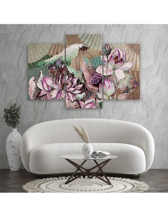 Modern painting for living room - Holy lotus and fans | FEEBY