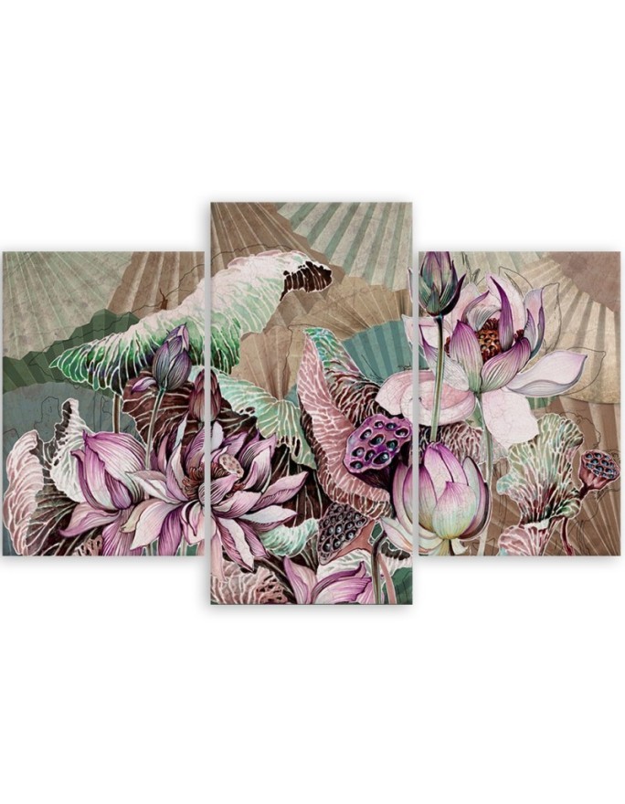 Modern painting for living room - Holy lotus and fans | FEEBY