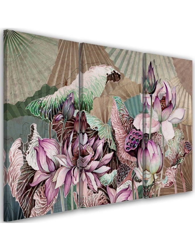 Wall painting for living room - Holy lotus and fans | FEEBY