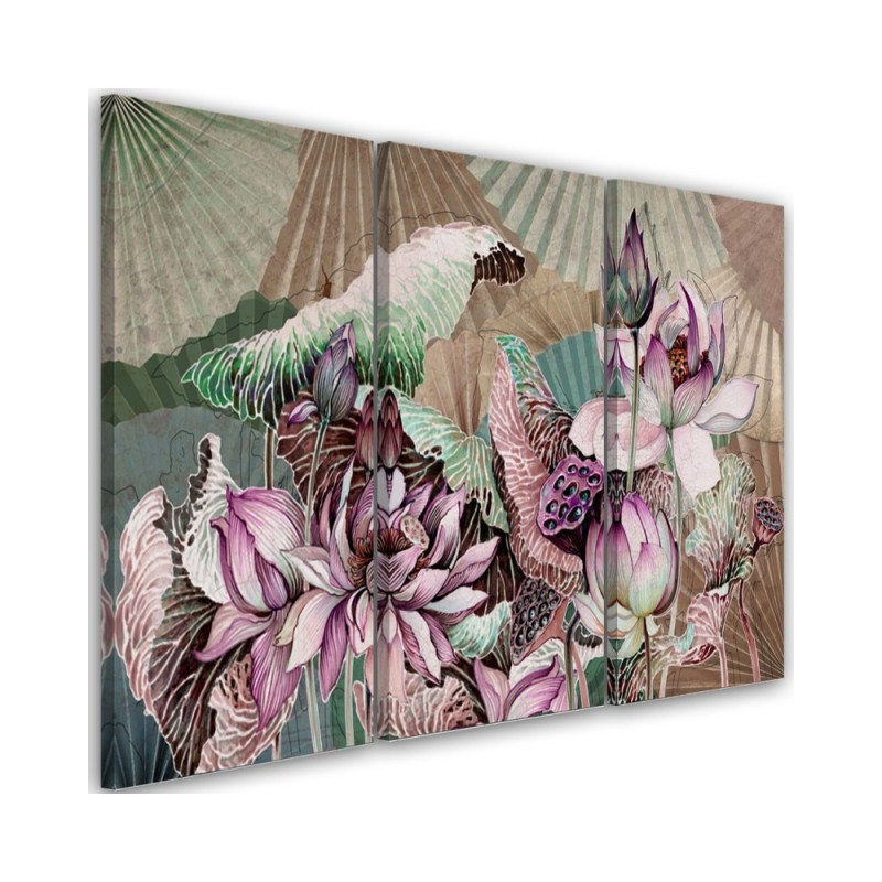 Wall painting for living room - Holy lotus and fans | FEEBY