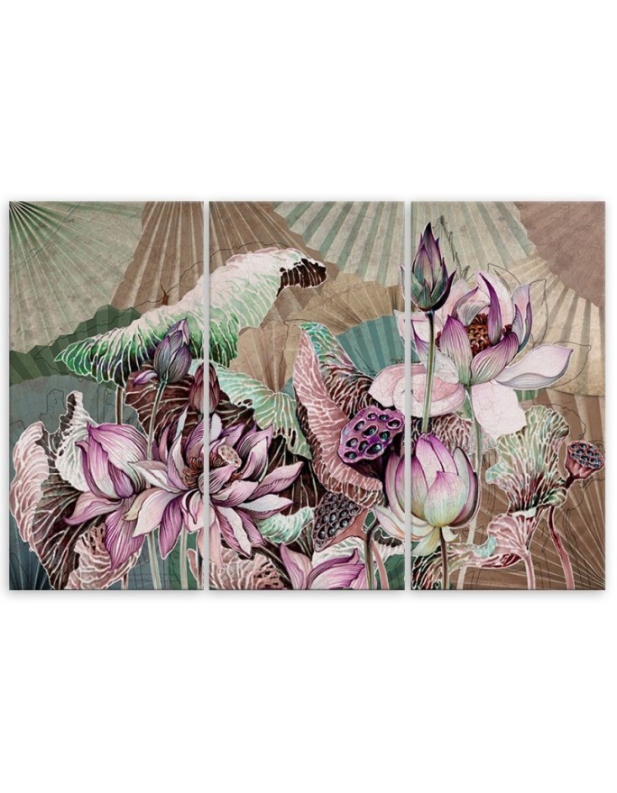 Wall painting for living room - Holy lotus and fans | FEEBY