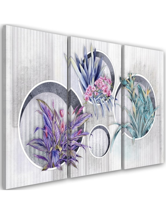 Square boxes shelves with flowers - Canvas print for living room canvas | FEEBY