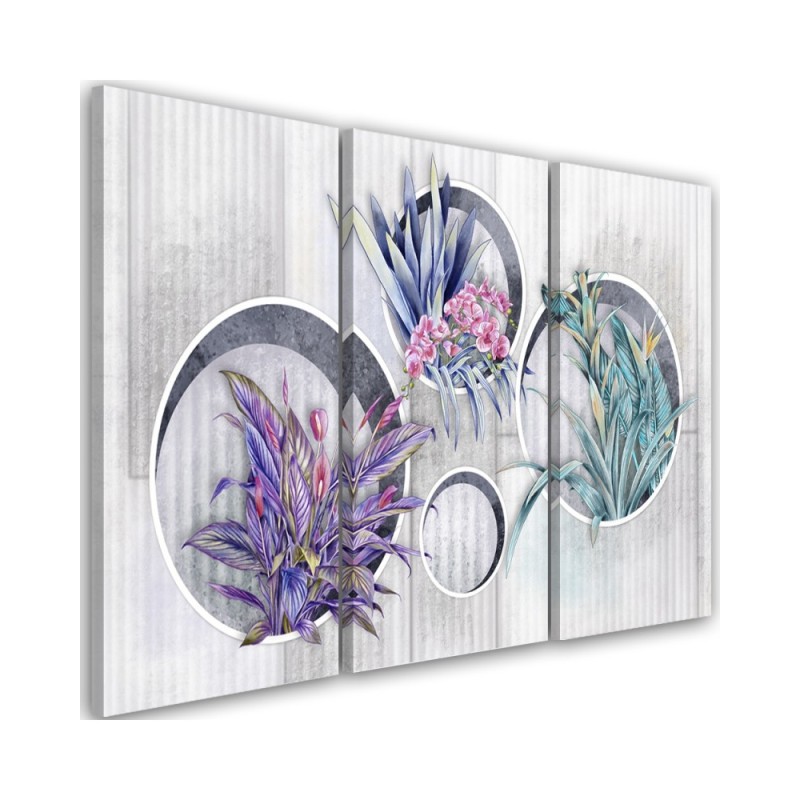 Square boxes shelves with flowers - Canvas print for living room canvas | FEEBY