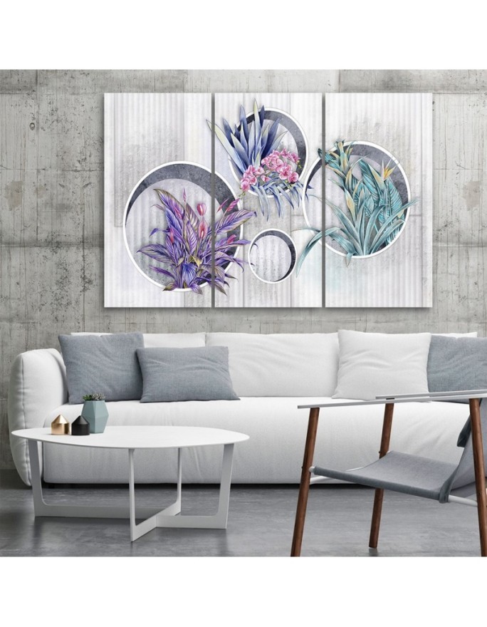 Square boxes shelves with flowers - Canvas print for living room canvas | FEEBY
