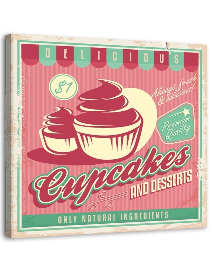 Retro cupcake signboard - Canvas prints for cafe | FEEBY