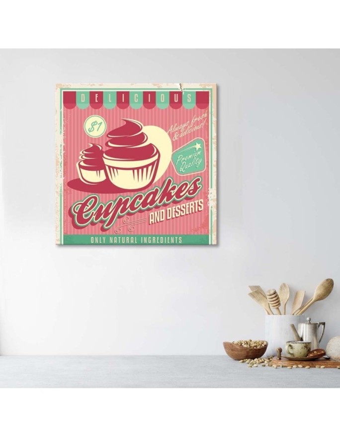 Retro cupcake signboard - Canvas prints for cafe | FEEBY