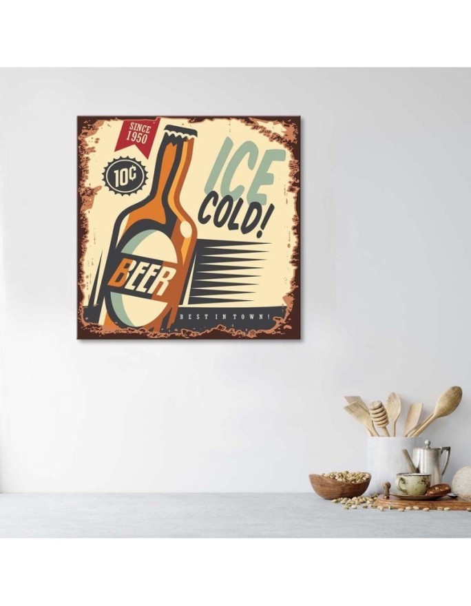 Retro cold beer signboard - Canvas prints for bar | FEEBY