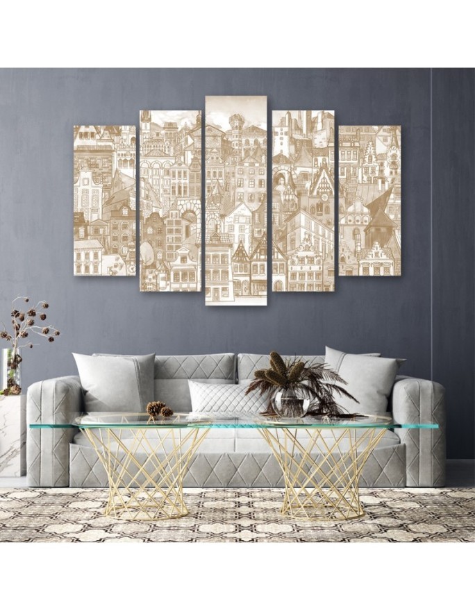 Retro city - Modern Canvas painting for living room | FEEBY