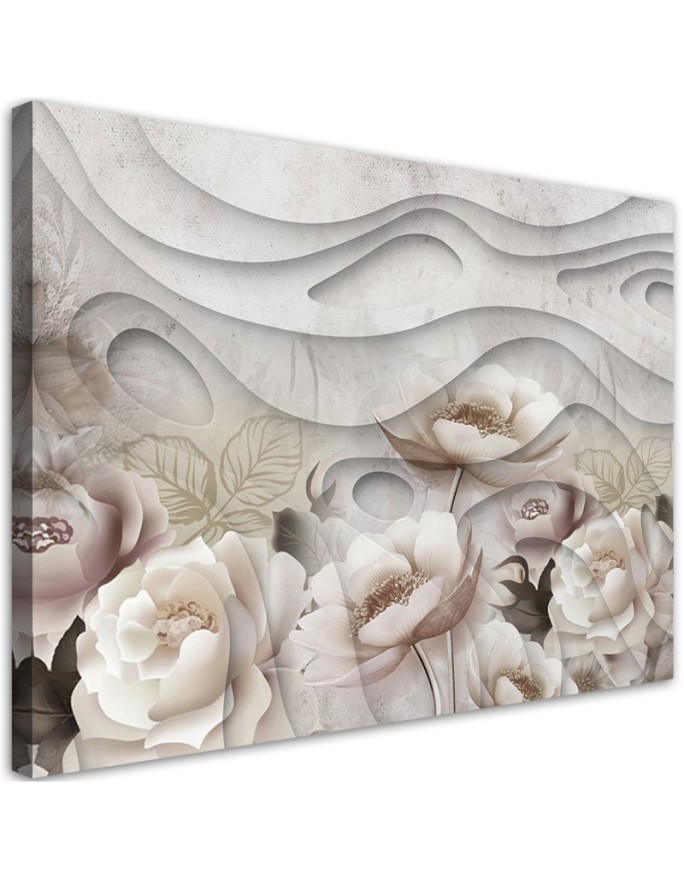 Beige flowers in bloom - Modern Canvas painting for living room | FEEBY