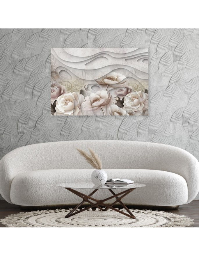 Beige flowers in bloom - Modern Canvas painting for living room | FEEBY